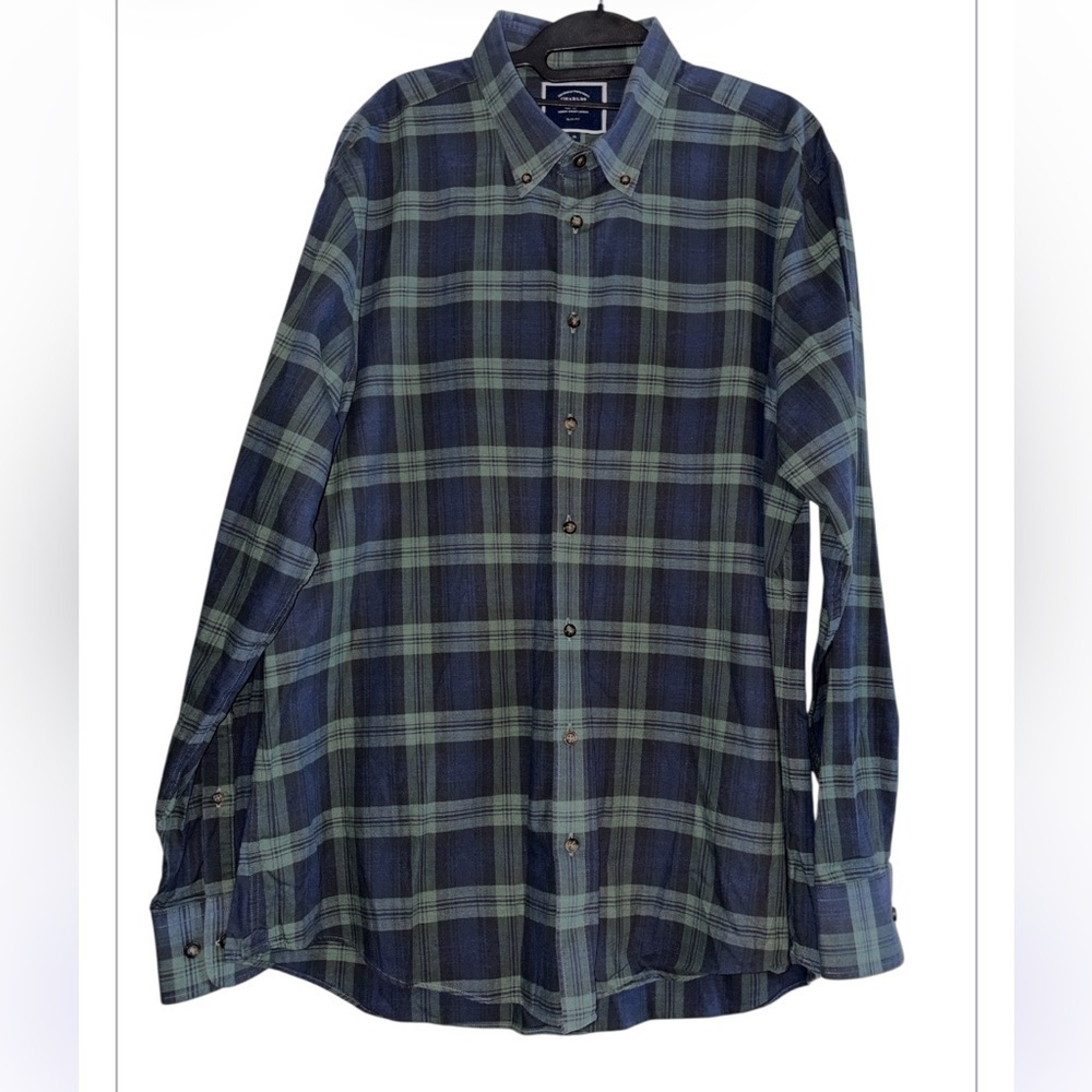 Charles Tyrwhitt Flannel Check Shirt-In Blue Checkered Button Down Shirt Size XL - Picture 3 of 11